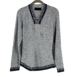 La Vicunita Marled Gray Alpaca Lace-Up Front Sweater Size Small Boho Hippie